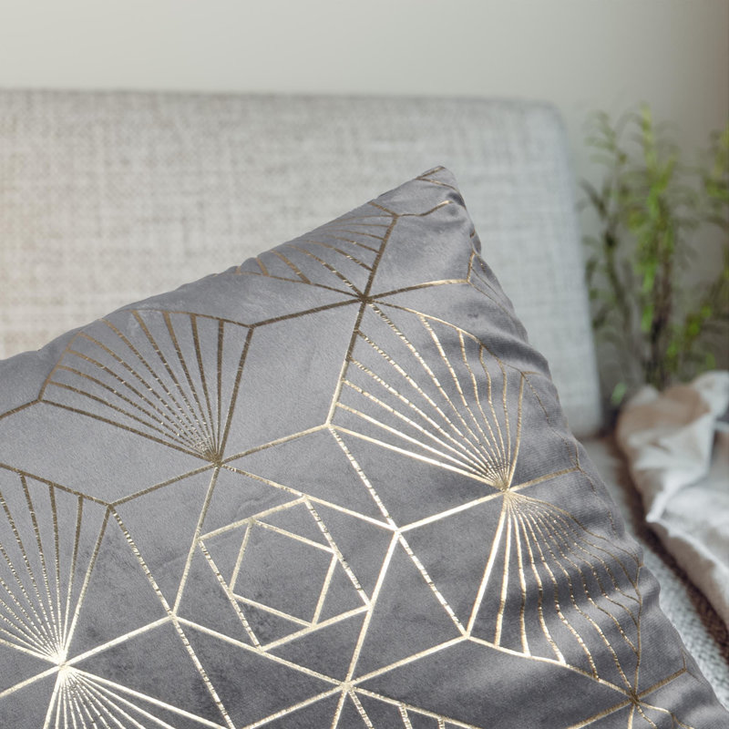  Housse de coussin en velours géométrique, Gris