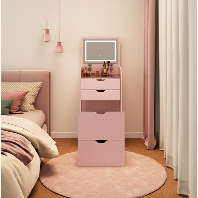 Coiffeuse et tabouret, ensemble de coiffeuse multifonctionnel 3-en-1, avec modes d'éclairage tricolore, miroir HD, deux tiroirs coulissants et tabouret de rangement caché