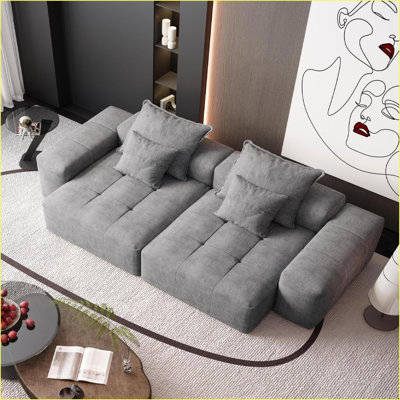 Sectional Sofa, Modern Oversized Modular Grey Sparkling Chenille with 4 Pillows, No Assembly | Foam+Spring | Grey