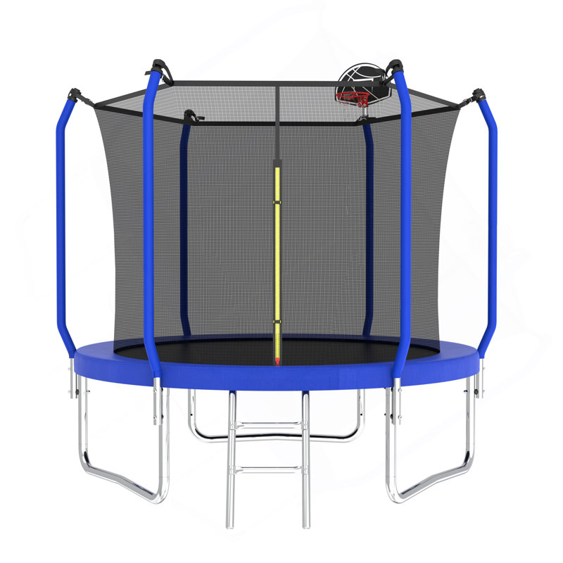 Trampoline 8FT avec panier de basketball, trampoline d'extérieur renforcé de type ASTM avec filet d'enclos