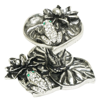 Nénuphars; grand nénuphar et grenouille, grand bouton et plaque arrière; décoré de cristaux Swarovski au fini calice