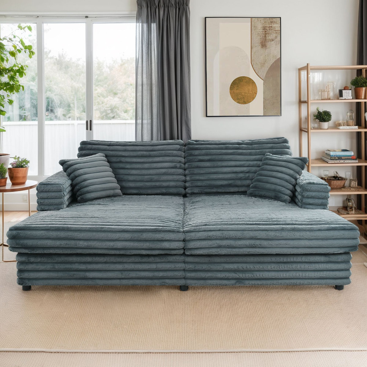 Mercer41 Oversized 86" Double Chaise Lounge Sofa Chair Indoor ...