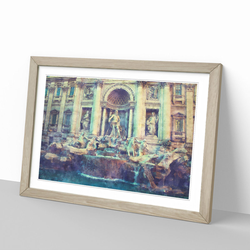 Trevi Fountain in Rome Vol.2 - Picture Frame Graphic Art, 27cm H x 36cm W x 2cm D, Oak