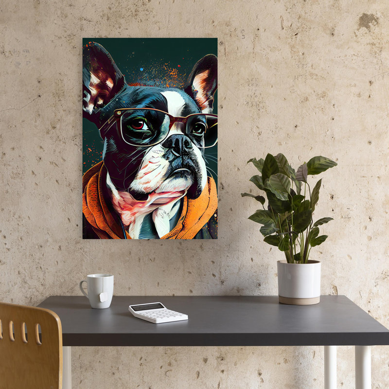 Élégant art mural contemporain Boston Terrier, 18" H x 12" W