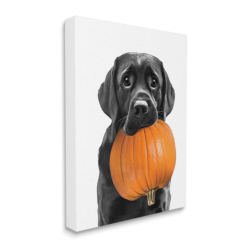 Lab Lab avec citrouille sur toile, H 40 po x l 30 po x P 1,5 po