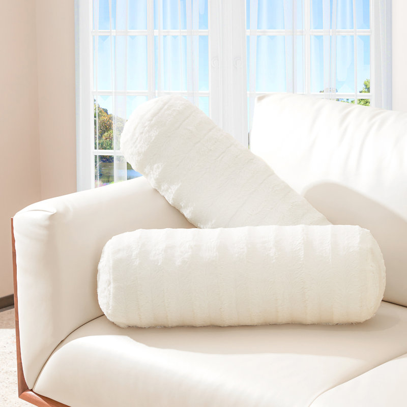 Cheer Collection Faux Fur Bolster Pillow, White