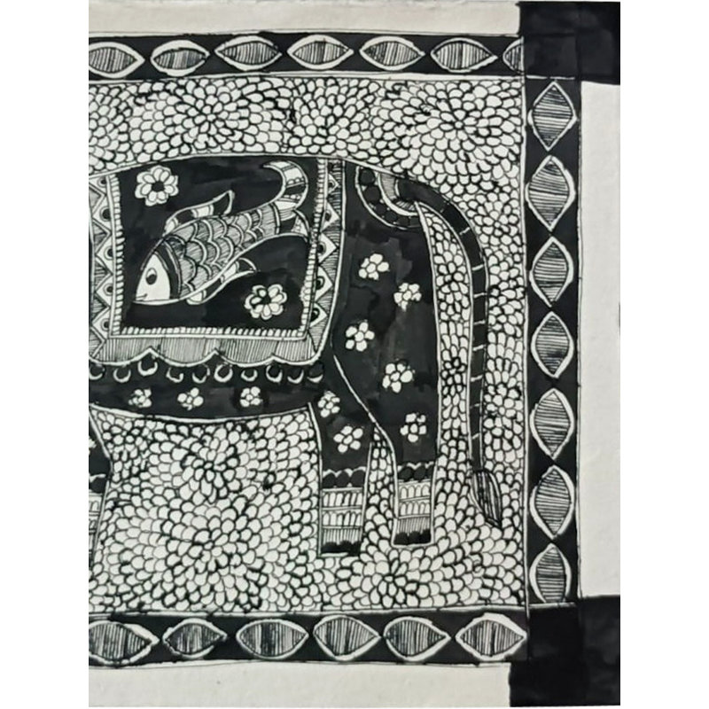 Magnifique éléphant Madhubani | Couleur acrylique sur papier fait à la main | Par Annu Kumari