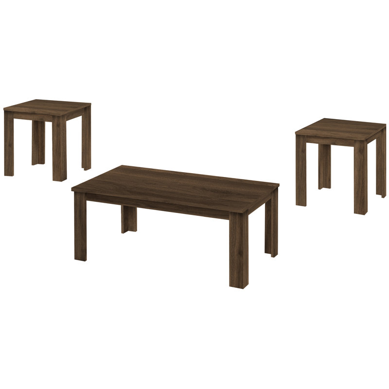 Ensemble de 3 tables basses en noyer - Tables d'appoint, grande table de présentation, élément de décoration moderne pour salon, avec plateau bas et 2 plateaux.