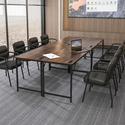 17 Stories Set Of 4 Meeting Room Desk With Charging Station & Headphone Hook Metal Frame Brown