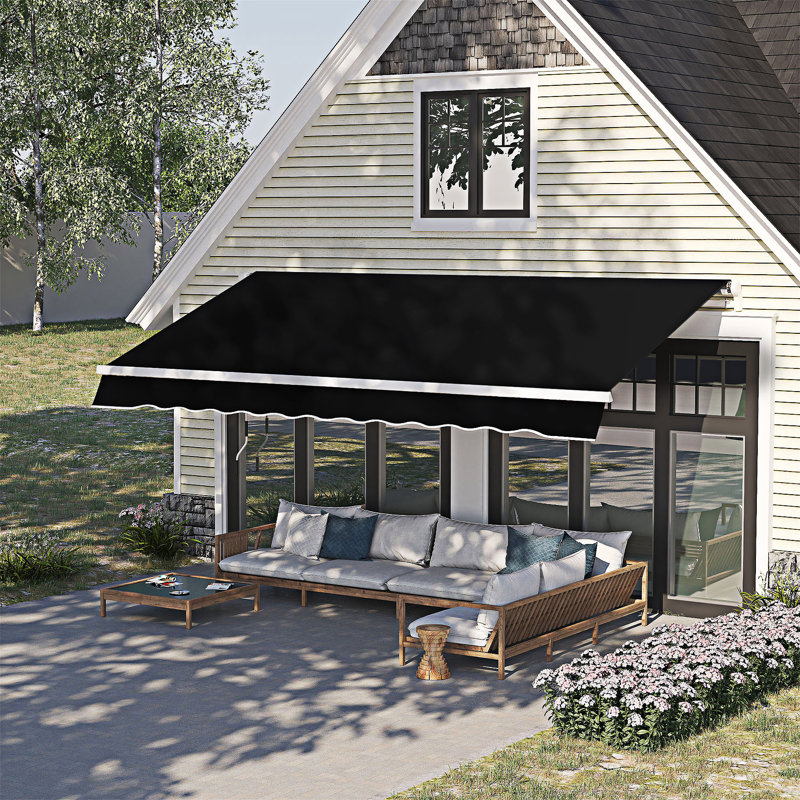 Outsunny Patio Retractable Awning, Black, 98.52" W x 78.77" D