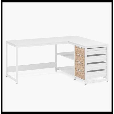 Bureau en L 59 po, bureau d'angle réversible avec tiroirs et tablettes