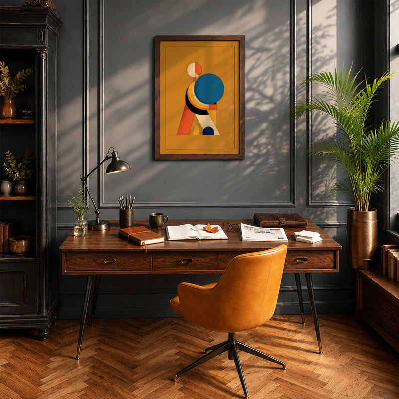 Abstract Figure with Geometry Geometric - Framed Print, Walnut, A3 - 42.0 x 29.7 cm