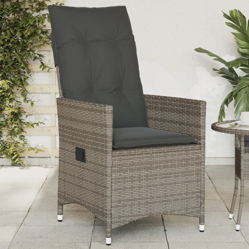  Chaise de jardin inclinable PE rotin gris, acier thermolaqué, polyester, Gris, Noir, Gris