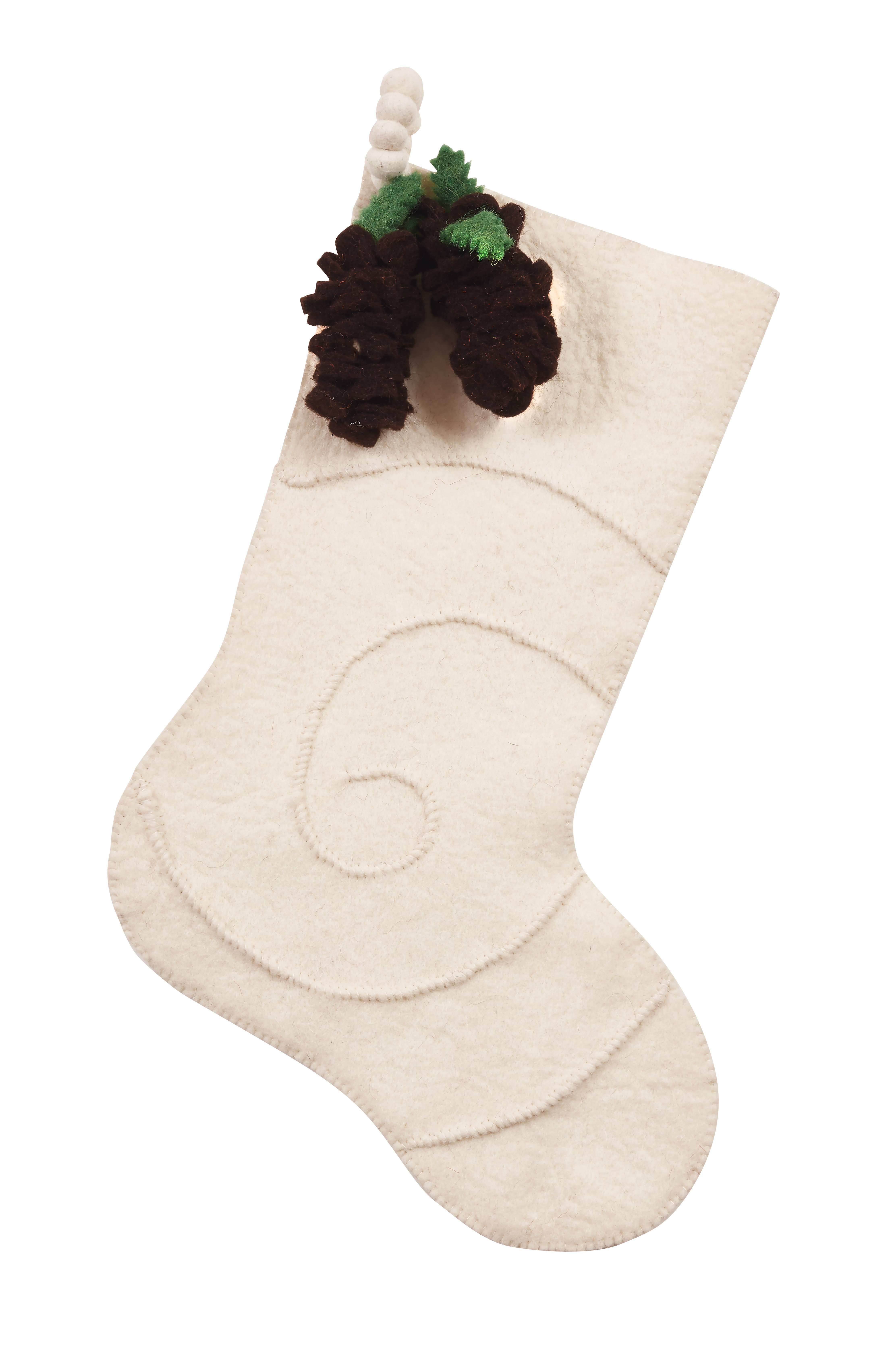 Cream Pom Pom Christmas Stocking Hand Felted Wool Arcadia Home