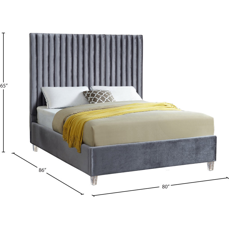 Upholstered Platform Bed, King, Grey Velvet