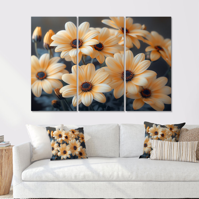 Ensemble de décorations murales marguerites monochromes jaunes et noires IV, Toile tendue, H 40 po x l 60 po x P 1 po
