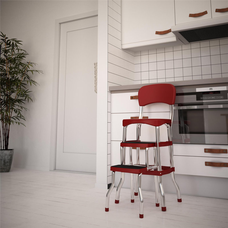 Retro Upholstered Counter Stool, Red