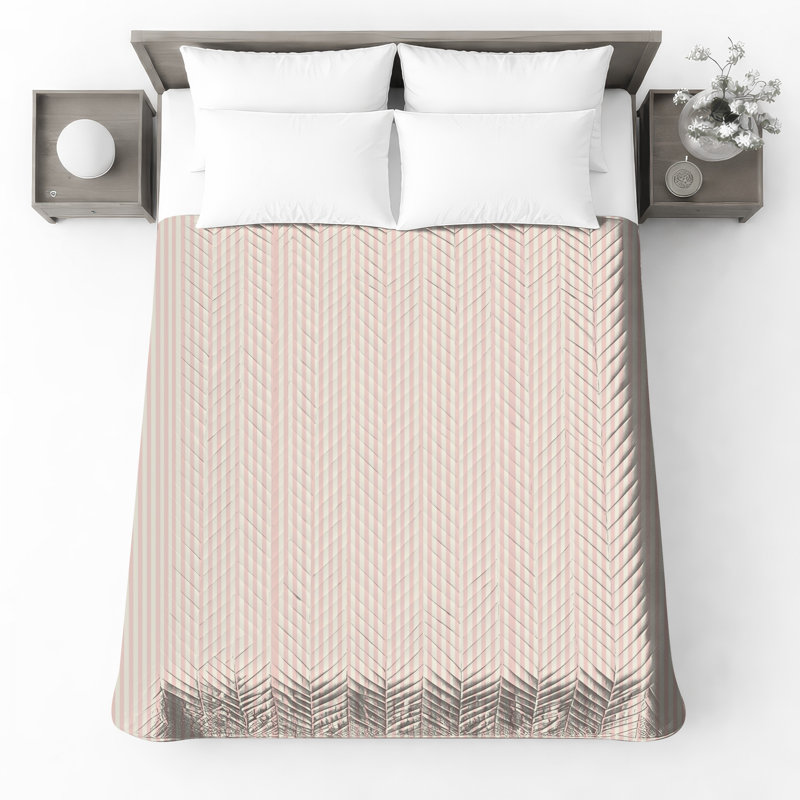 Couvre-lit matelassé à rayures verticales rose et blanc toutes tailles, Lit simple
