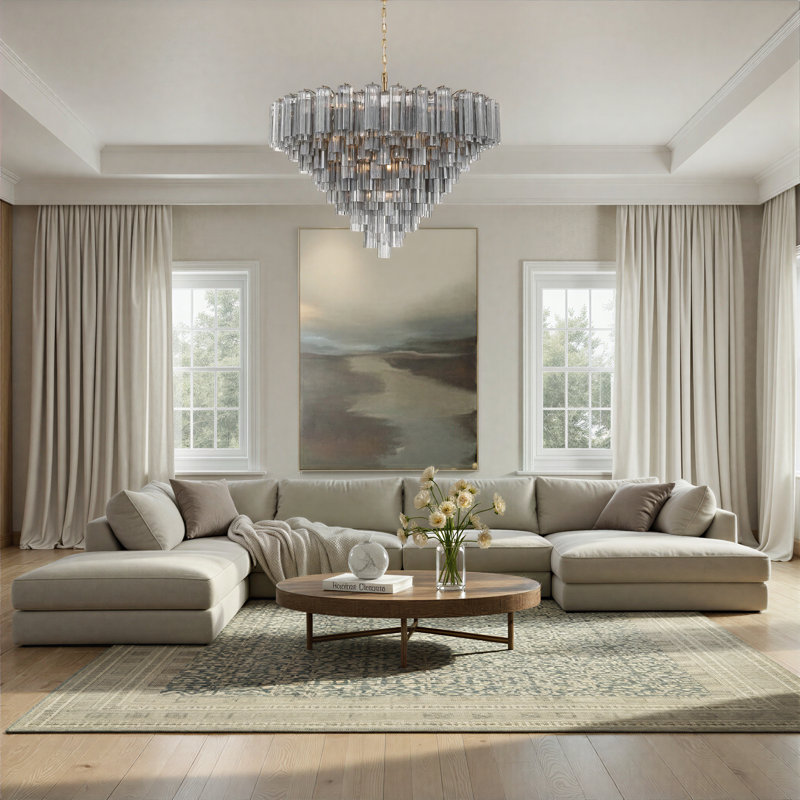 Lustre en laiton vieilli 49 po Sandbach, H 42,5 po x l 49 po x P 49 po, Gris, Doré