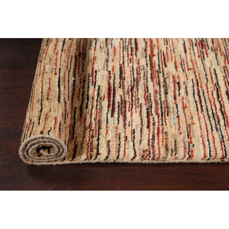 Tapis beige / rouge en laine noué à la main de conception unique 2 pi 4 po x 3 pi 11 po New Age