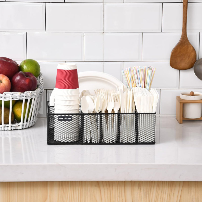 Black Metal Silverware Caddy with 6 Compartments