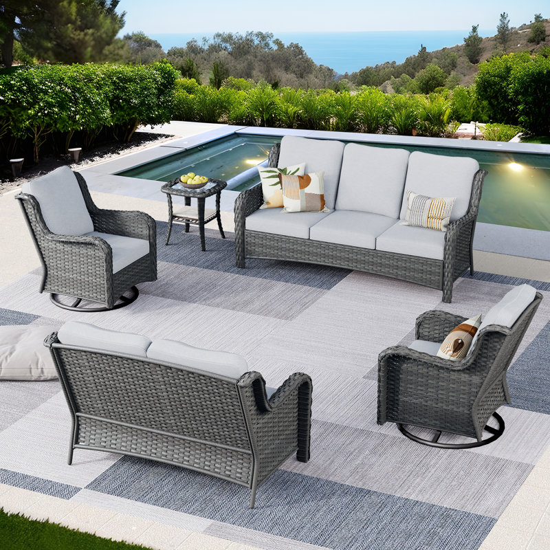 Ilkeston 7 - Person Outdoor Seating Group with Cushions, Blue, Gray