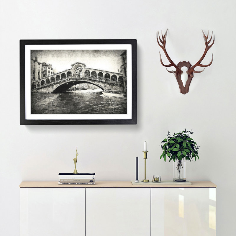 Rialto Bridge Venice Italy - Framed Print, 62cm H x 87cm W x 2cm D, Black Framed