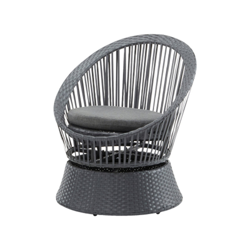  26.7" Modern Gray Swivel Wicker Lounge Chair with Rattan and Iron Frame, Featuring a Stylish Round Design, Perfect for Living Room, Patio, or Balcony Relaxation