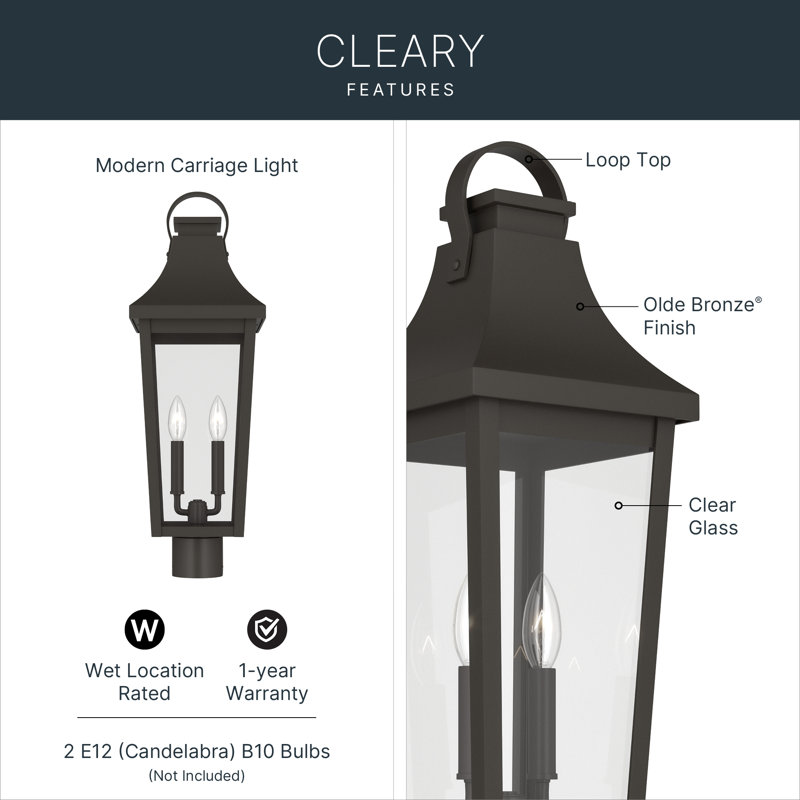 Cleary 25.25" 2-Light Outdoor Post Light with Clear Glass in Olde Bronze, Olde Bronze