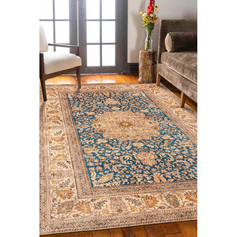 Yellow Brown Oriental Polyester Soft Touch Machine Woven Decorative Area Rug, Rectangle 5'3" x 7'7"