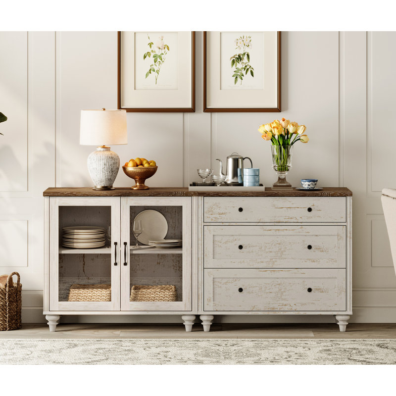 Buffet 67,7 po Mountainburg, Blanc rustique / brun