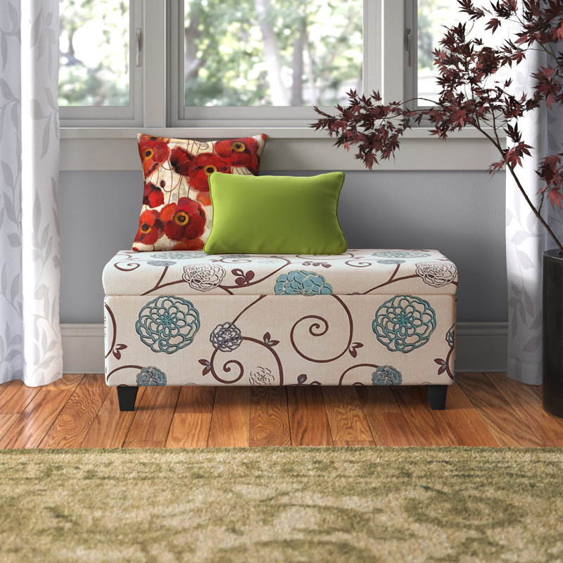 Yara Upholstered Ottoman, Beige Floral Polyester