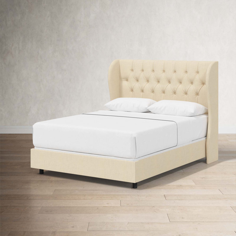 Tomey Upholstered Wingback Bed, Classic Pearl Performance Velvet, Twin