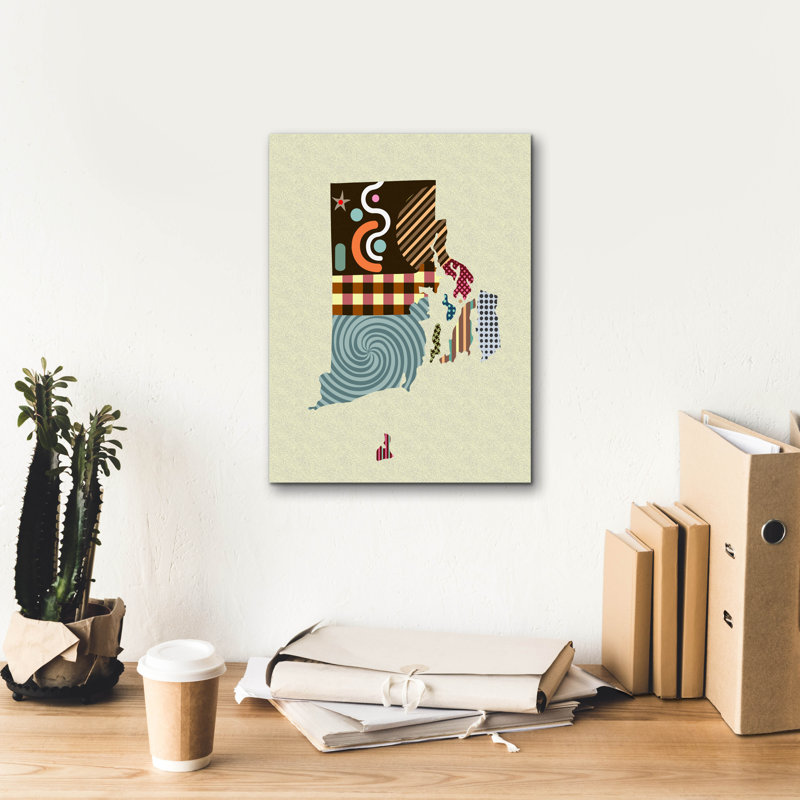 «Rhode Island State Map» par Lanre Adefioye, art mural sur toile, 26 po x 30 po, H 16 po x l 12 po x P 0,75 po
