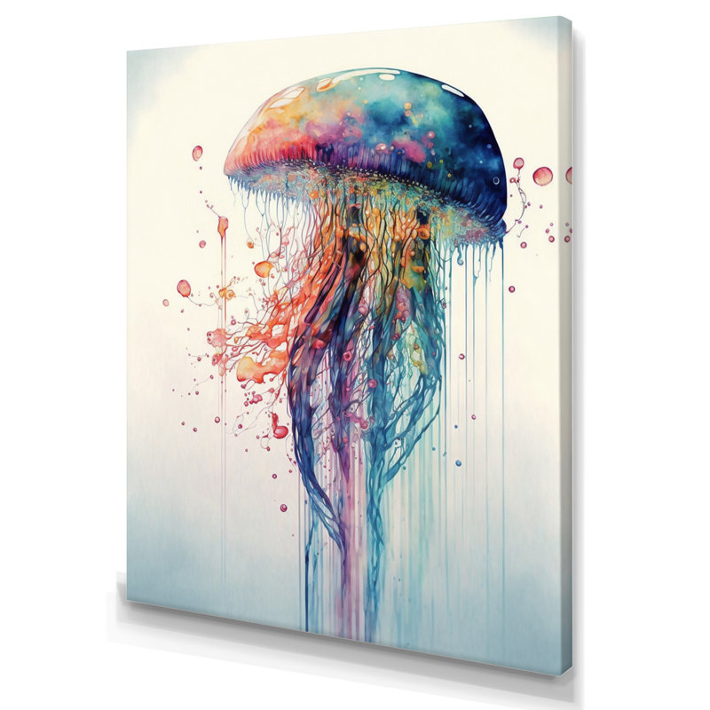 Muncey Colourful Deepsea Jellyfish IV - Print on Canvas, 32" H x 16" W, Wrapped Canvas, No Frame