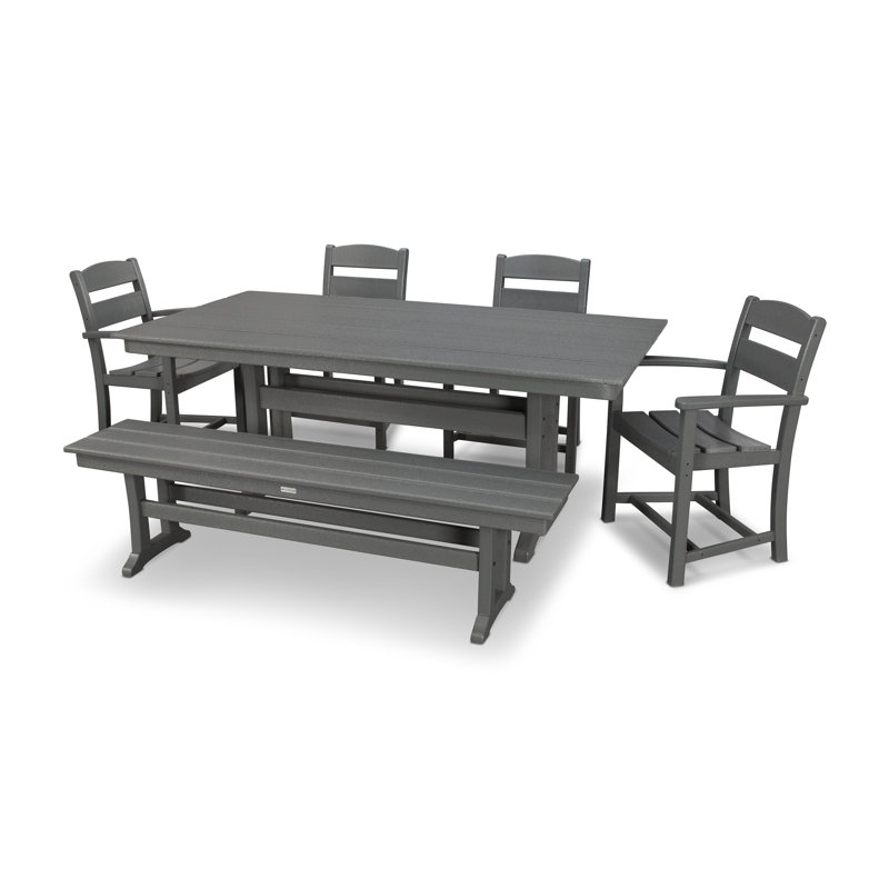 Ensemble repas 6 pièces avec trou pour parasol Classics, Gris ardoise