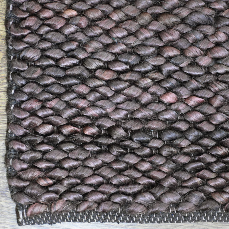 Tapis en jute tissés à la main de couleur unie Housel - rectangulaires, couleur anthracite brunâtre, conception unie unie, velours court, fibres naturelles, tapis d'extérieur faits à la main pour le salon, la chambre à coucher