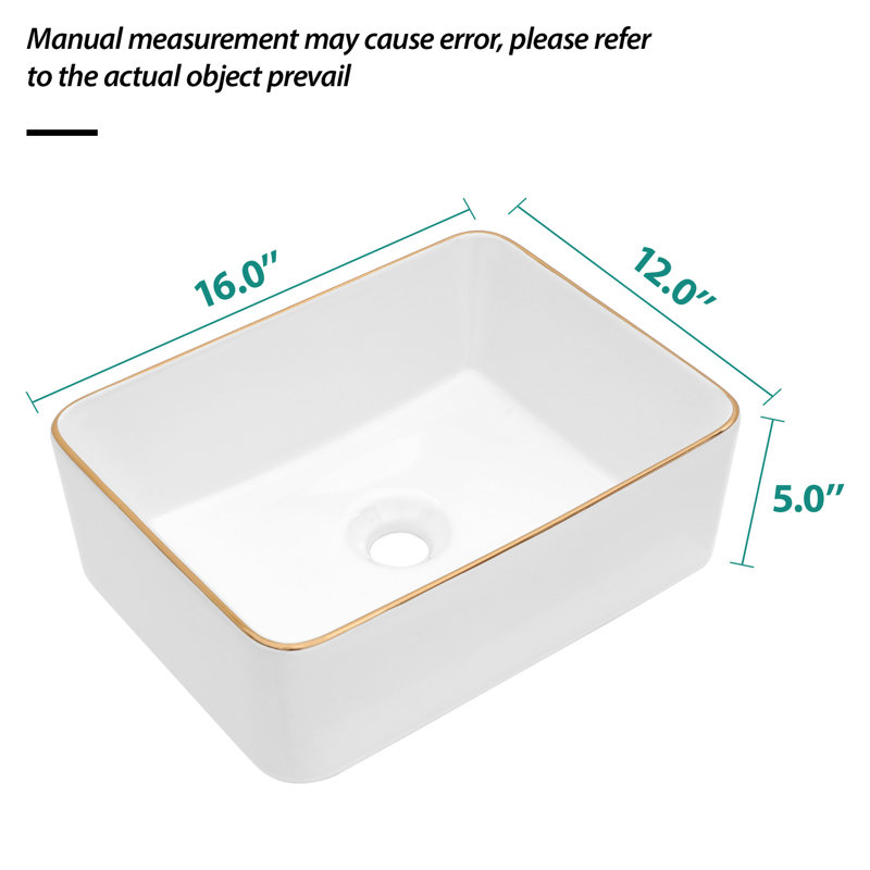 16X12 Inch White Ceramic Rectangular Bathroom Vessel Sink - Modern, Stain-, Countertop Mounting Modern Stain , Installing