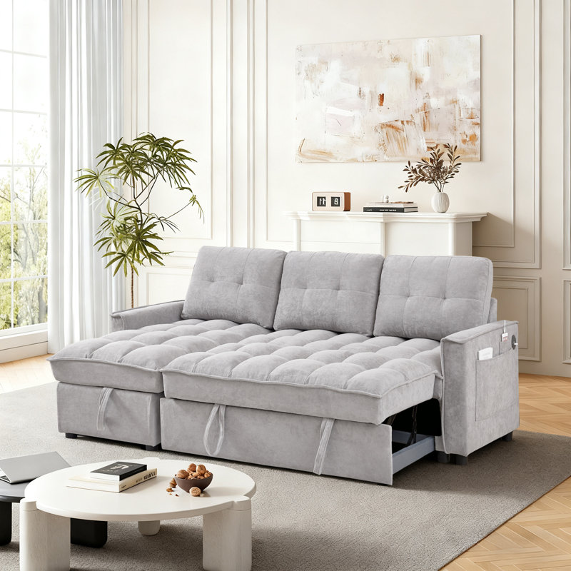 Canapé-lit escamotable de 78,75 po avec ports de chargement USB et tape-c, Gris clair