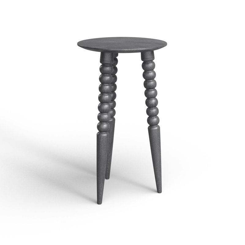 Espresso Bohemian Round Wood Accent Table with Carved Legs