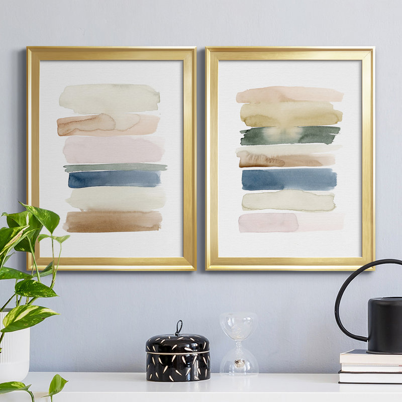 «Faint Swatches I», ensemble de 2 peintures sur toile encadrées, Doré, H 36,5 po x l 53 po