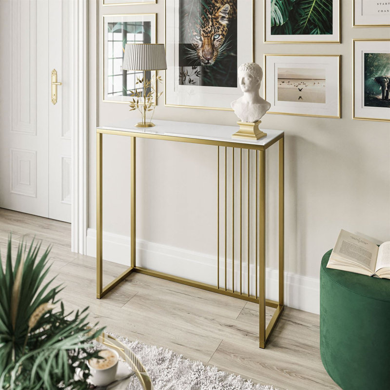 Ridgewood 100cm Glass Top Console Table, White, Gold