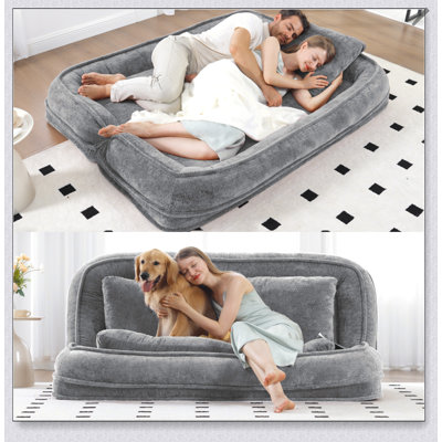 Double Human Dog Bed, Lazy Sofa With Plump Pillow, 5 Adjustable Positions, Chenille Fabric, Gray, Fits You  Pets, Extra Large Floor Couch