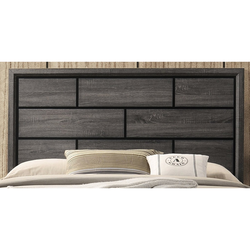 Grand lit antique gris avec design transitionnel et placage de papier pour la chambre à coucher