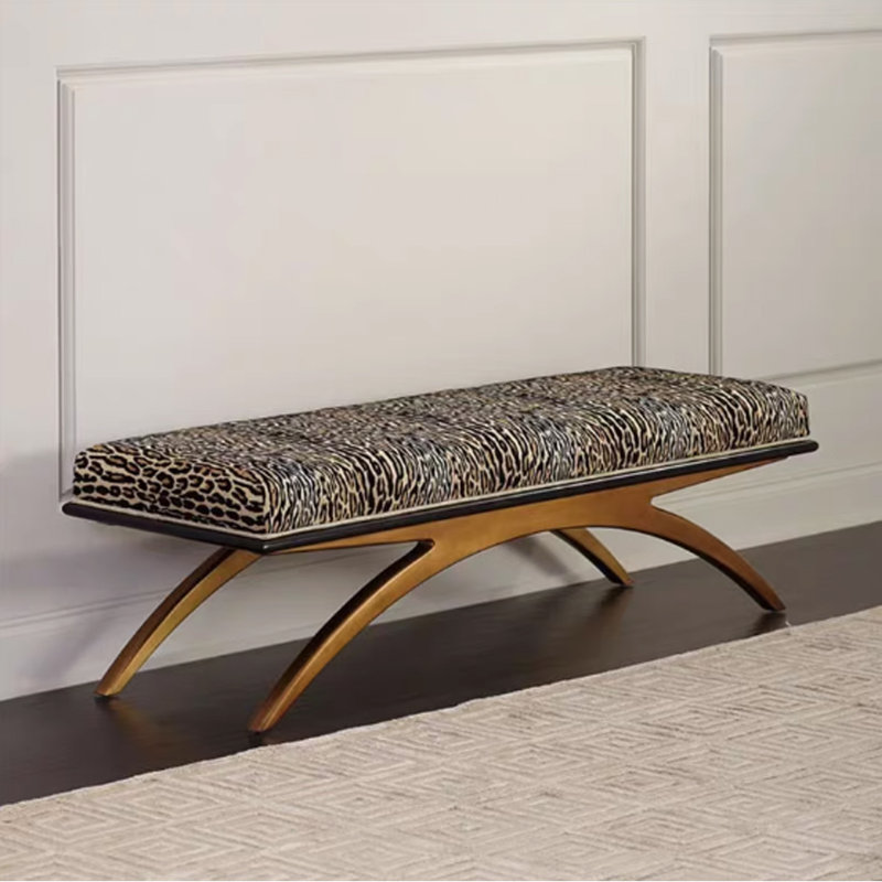 Simple Leopard Print Fabric Shoe Changing Stool