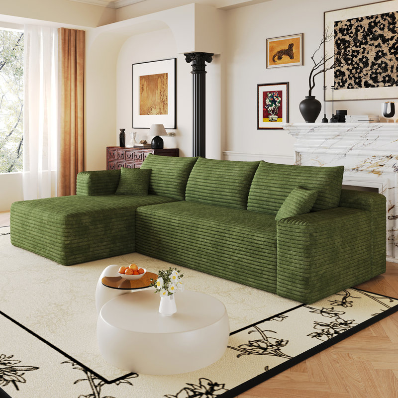 Canapé modulaire 103 po Cloud, fauteuils rembourrés minimalistes modernes, canapé confortable en forme de L pour le salon, canapé d'angle à assise profonde, aucun assemblage requis, vert (tissu en velours côtelé moelleux)