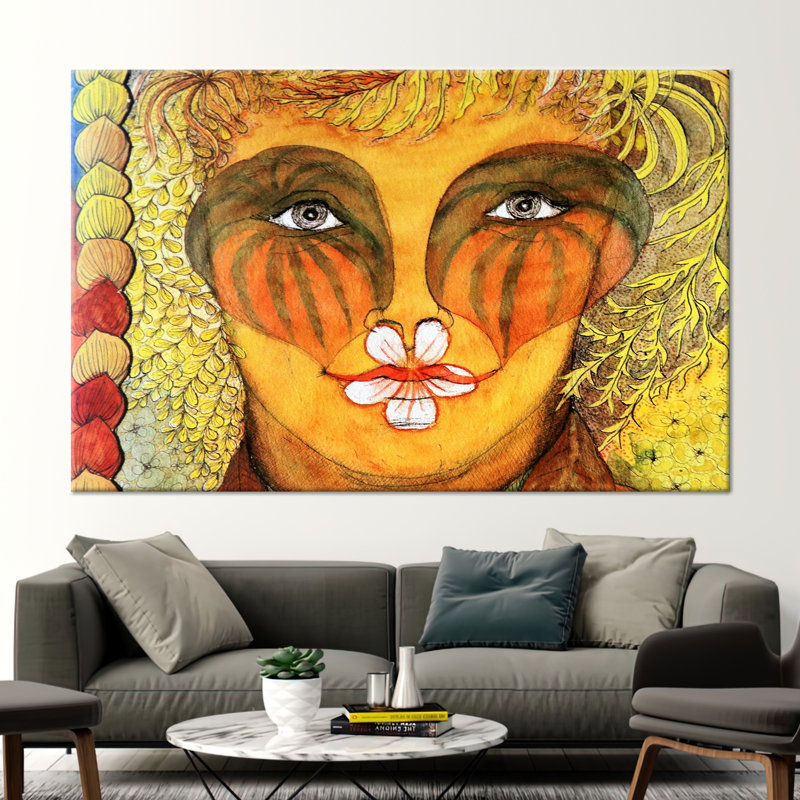 Abstrait art mural moderne avec visage de femme en 3D sur toile - cadeau de décoration parfait fait à la main, Toile tendue