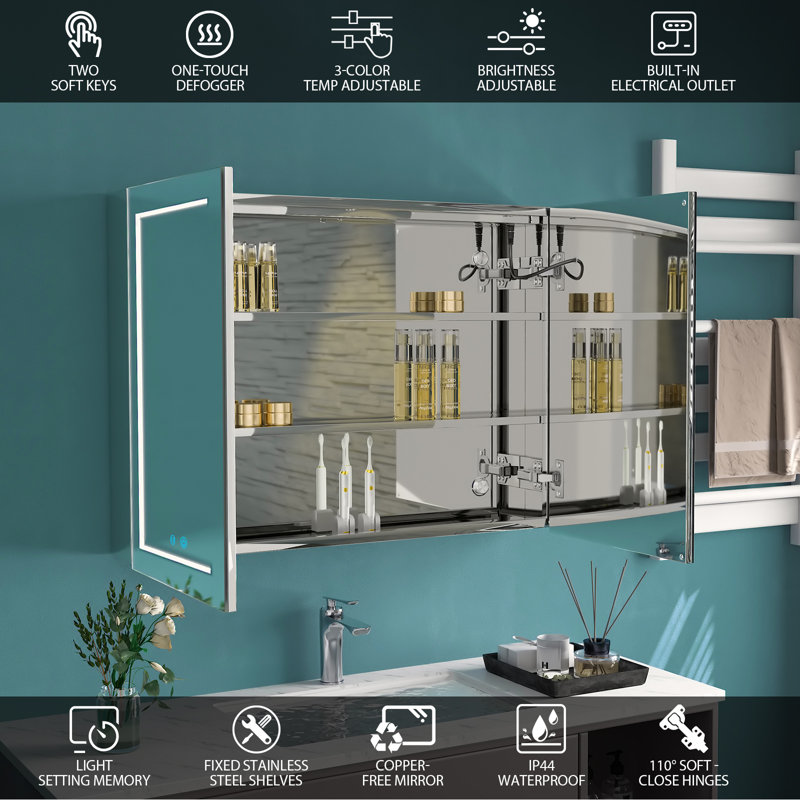 Armoire à pharmacie avec miroir et 3 tablettes fixes l 31,5 po H 23,6 po Gerding