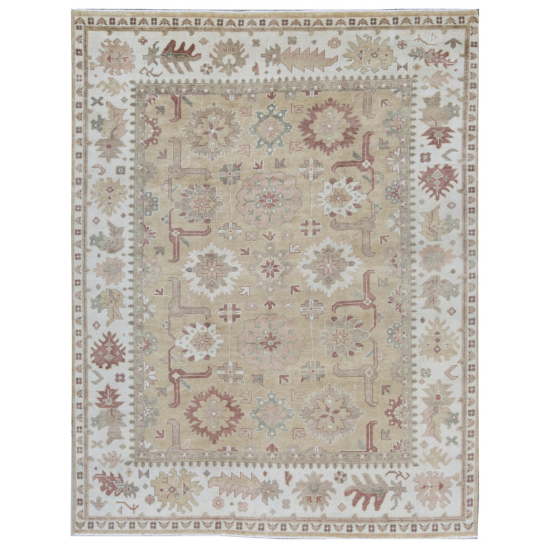 Tapis doré et ivoire de haute qualité noué à la main