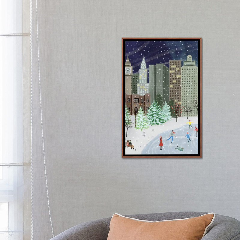 «Christmas in the City I» par Grace Popp - impression d'art graphique, H 26 po x l 18 po x 1,5 po, Cadre bois classique